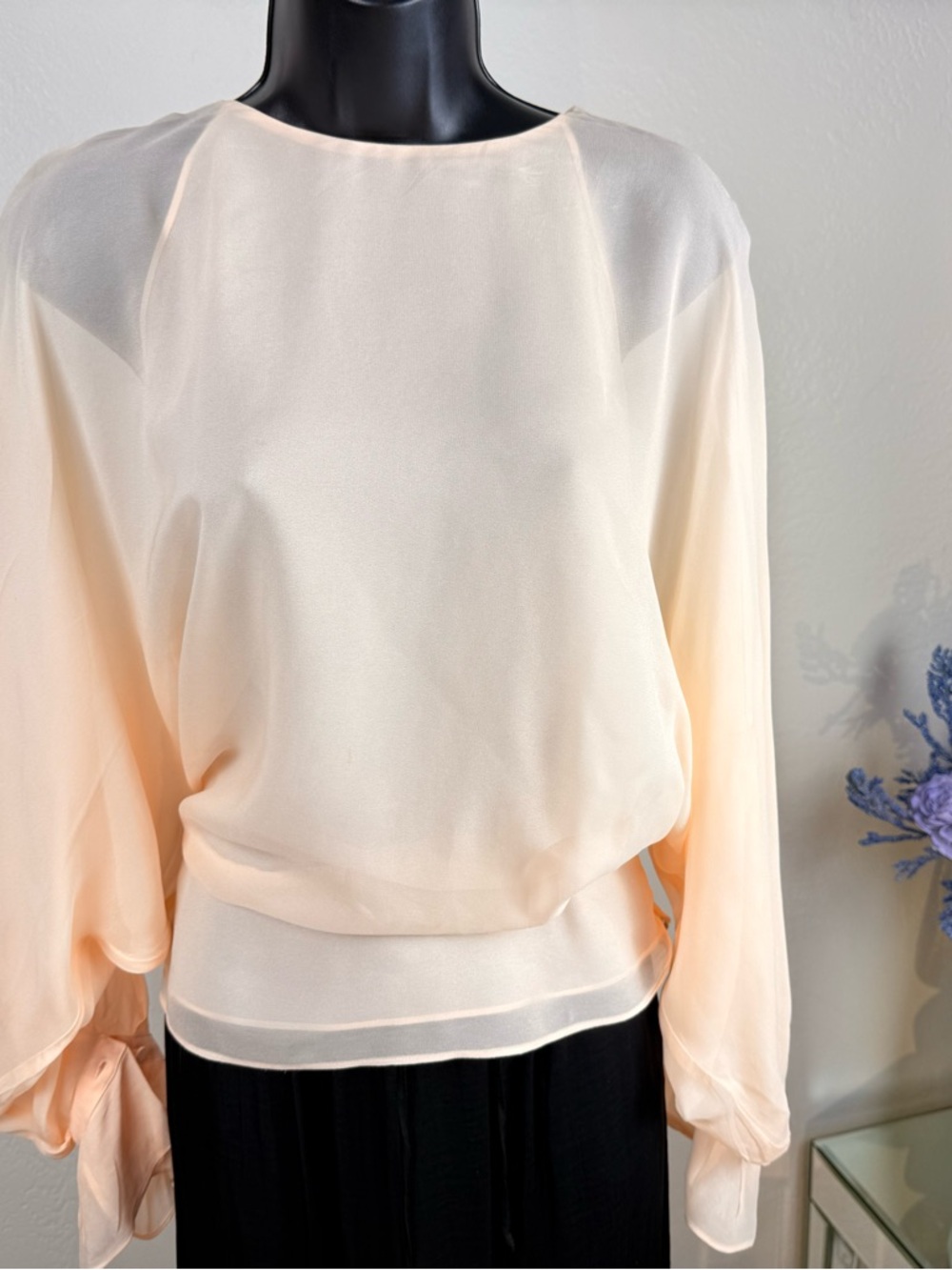 REISS Apricot Chiffon Blouse M Layered Statement Sleeves Lagenlook Luxury Chic